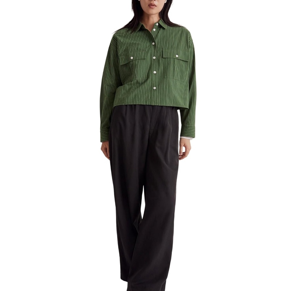 Madewell flannel button-up cargo crop in green - NWOT!